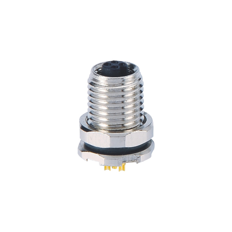 M5 4pins A code female straight front panel mount connector,unshielded,solder,brass with nickel plated shell